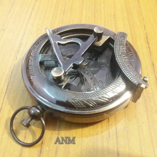 Antike Messing Sonnenuhr Kompass Druckknopf Kompass funktionstüchtig Designer für Geschenke NEU - Bild 4 von 5