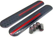 [BUNDLE] Thin Red Line Flag Sticker Emblem Decal 6" x 1" with Matching Tire Caps