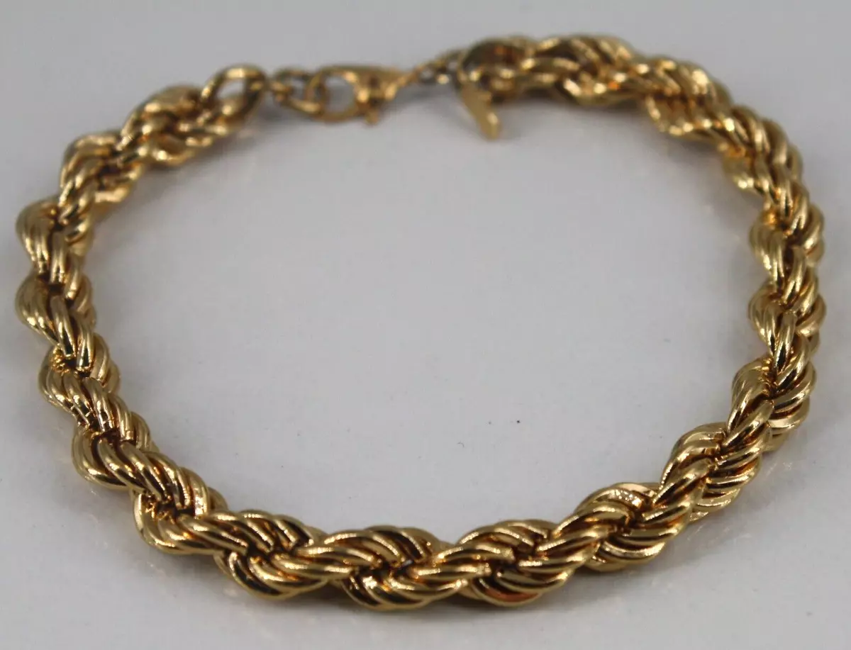 Vintage Monet Gold Tone Metal 5mm Wide Rope Bracelet 7