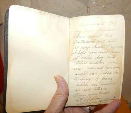 Red Letter Testament Dated December 25, 1908 with Personal Message ~ Estate Sale - Picture 3 of 5