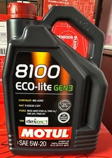 MOTUL 8100 ECO-LITE GEN3 5W20 5 LITER BOTTLE 100% SYNTHETIC Fuel Economy 111360