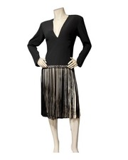 Bob Mackie Evening Dress FRINGE Cocktail PLUNGING neckline Party ILGWU