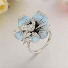 Beautiful Handcrafted Flower Design Cubic Zirconia Enamel Women's Fine Ring