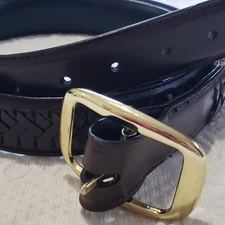 ENRO Genuine Italian Leather Mens Belt Black 40" Vintage 1040B Gold Metal