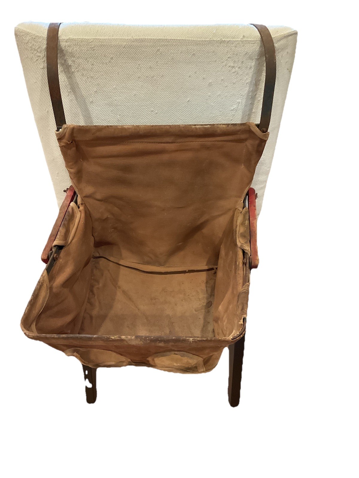Vintage 1940s Baby Car Seat, Child Seat, Canvas  Metal and Wood, For Display