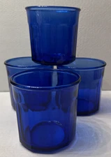 Luminarc 500 Glass Tumbler Set of 4 Cobalt Blue 10 Panel 3.75" Made in France 