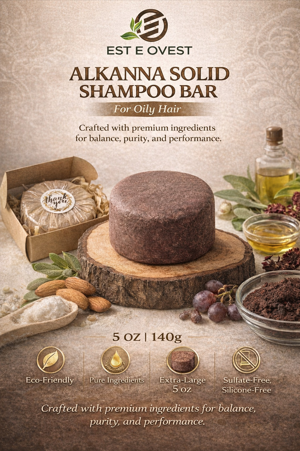 Alkanna Shampoo Bar 5 oz &ndash; Oil Control for Oily Hair &ndash; Sulfate Free