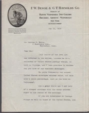 F W Devoe & G T Raynolds Paint personal letter to stamp collector NY 1914