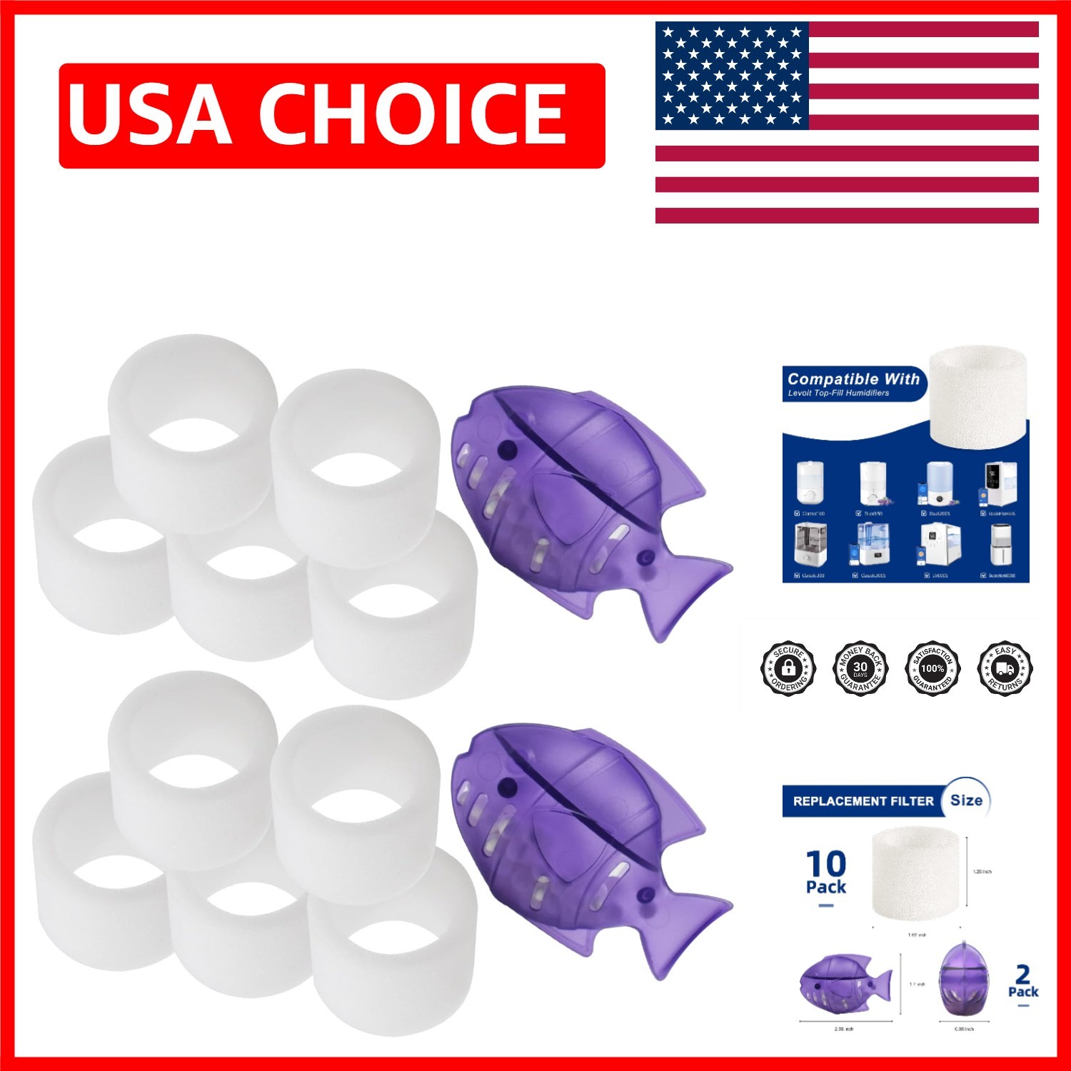 Replacement Filters For Levoit Models + 2 Clean Fish