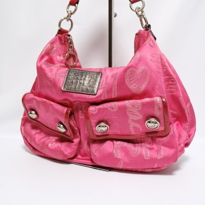Limited COACH Poppy Storypatch Swing Bag Pink Nylon Leather 2Way