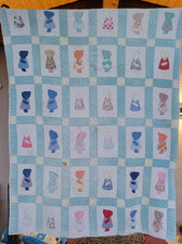 Vintage Sunbonnet Sue Quilt Handmade Applique Cutter Quilt 55x72 Blue