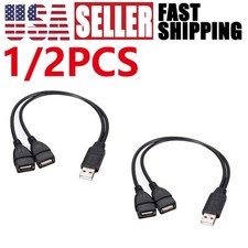 USB 2.0 Male To 2 Dual Female Jack Y Splitter Hub Power Cord Adapter Cable 2PCS