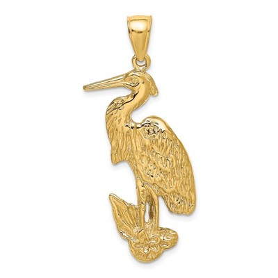 14k Gelbgold Reiher Anhänger für Frauen Natur-inspiriert Vogel Charm Tierwelt Schmuck