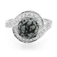 Cavill Ring 925 Silber Obsidian 3,62Ct Cabochon Zirkone Schwarz Weiß