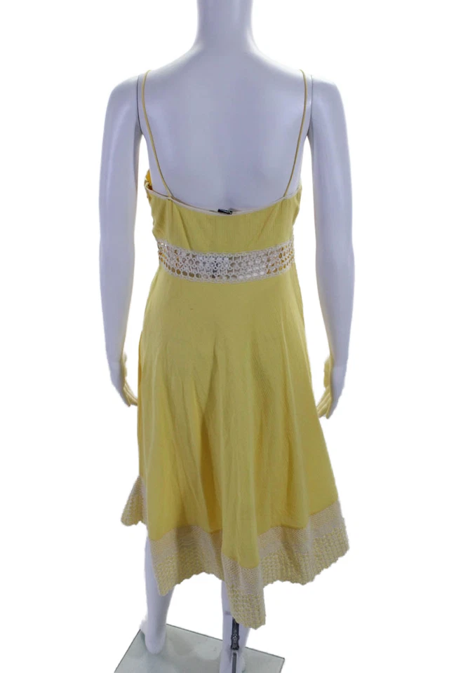 Vestido midi amarillo con tirantes de espagueti y ganchillo Catherine Malandrino para mujer talla 8 Foto 3 de 4