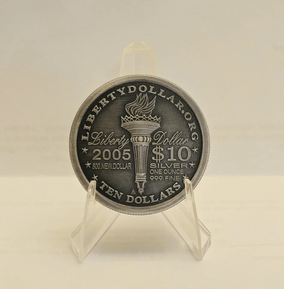 Hand Antiqued 2005 NORFED $10 American Liberty Dollars 1 Oz .999 Fine Silver - Image 2 of 2