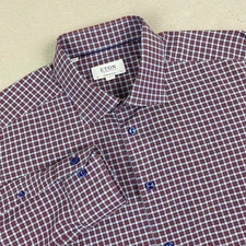 Eton Mens Dress Twill Shirt 17.5 44 XL contemporary Long Sleeve Button Up plaid
