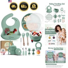 17-Piece BPA-Free Silicone Baby Feeding Set Thick Soft Suction Plates, Ba...