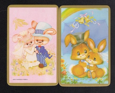 Vintage Swap Cards - Cute Mice Getting Married x 2  (BLANK BACKS) (MINT)