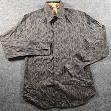 Robert Graham Mens Long Sleeve Button Down Shirt Brown Floral Jacquard Medium