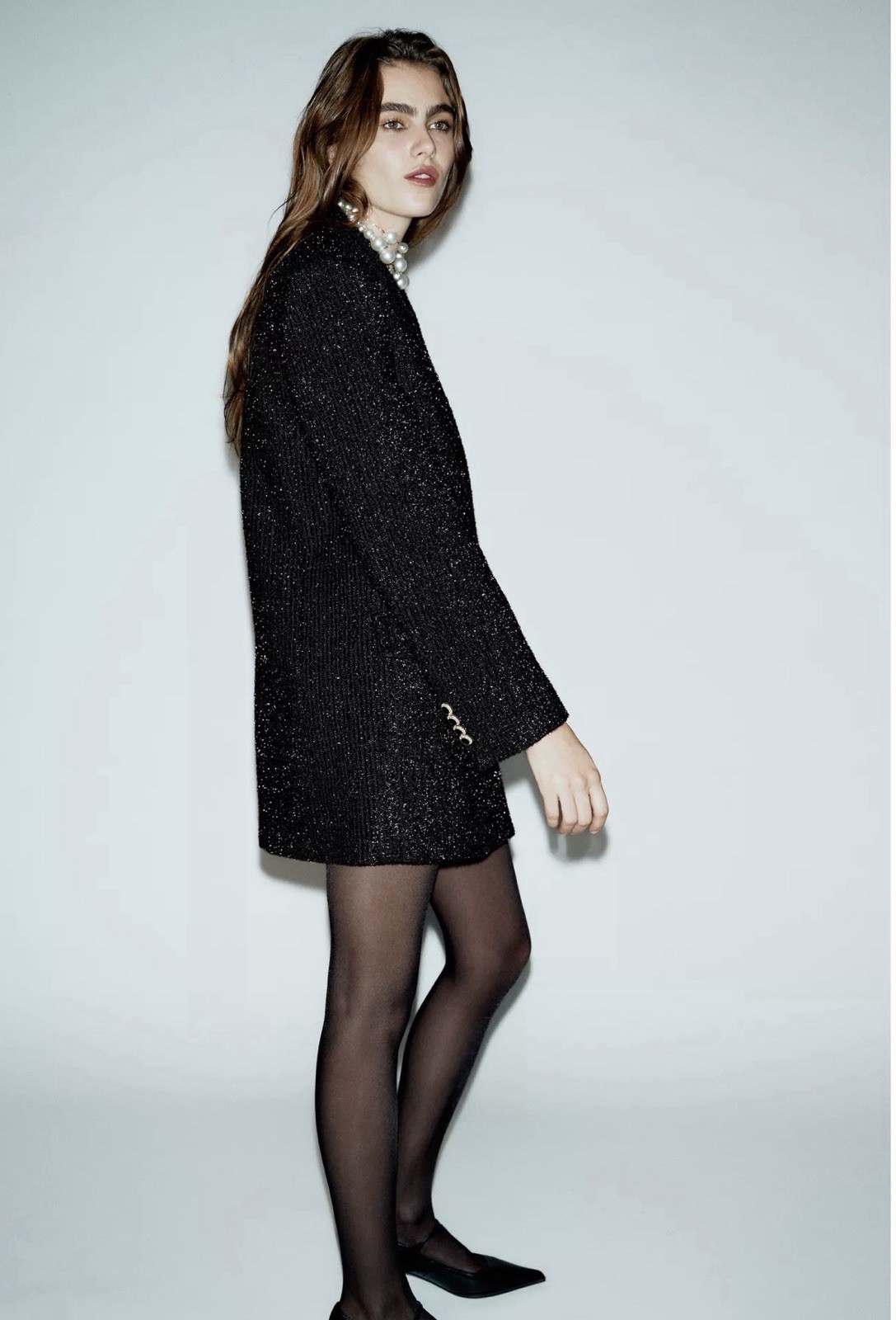 Zara Black Double Breasted Metallic Thread Blazer M UK12 Bnwt thumbnail 6