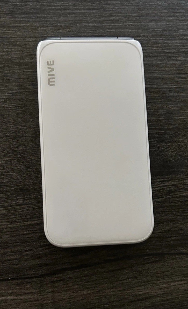 MIVE White Flip Phone Mobile Cellular Device, Flip Style, White, with Clear Case
