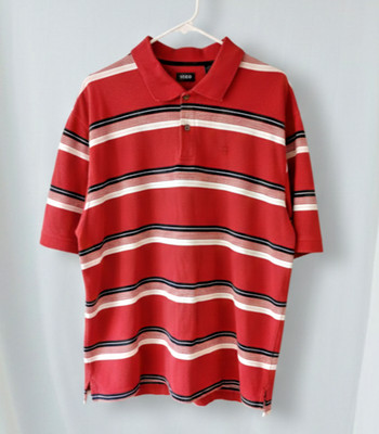Izod Mens Polo Shirt XXL Red White Blue Striped Short Sleeve Pique Knit