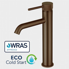Lustra Knurled Brushed Bronze Tall Basin Mixer Tap ECO Cold Start Cost Saving