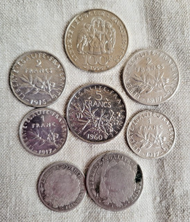 LOT de 8 PIECES ARGENT 100frs Clovis / semeuse / 70 grammes