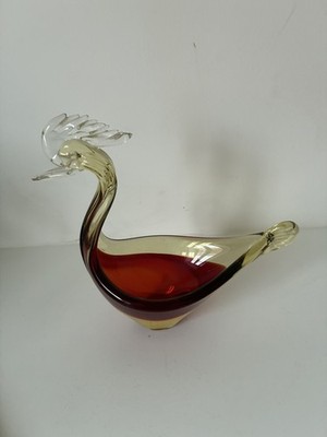 60er 70er Vintage Retro roter Schwan Kunst Glas Skulptur Vase Murano Sommerso MCM