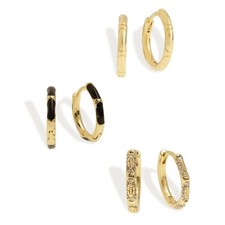 Gold 3 Pairs Small Hoop Earrings Set for Women, Cute Tiny Rhinestone Enamel Hugg