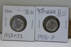(2) 1955 US Roosevelt Silver Dime 10c Nice Unc
