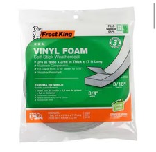 Frost King Vinyl Foam Tape Grey 3/4 in x 3/16 in x 17 ft Self-Adhesive set of 3