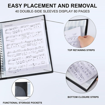 Piano Sheet Music Folder Organizer 40 Plastic Sleeves Display 80