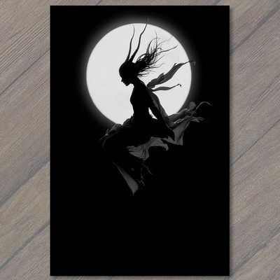 POSTCARD Horned Moon Dancer Silhouette Dark Gothic Fantasy Night