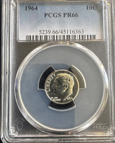 1964-D  10C Roosevelt Ten Cent PCGS MS66  Last Year Of 90% Silver