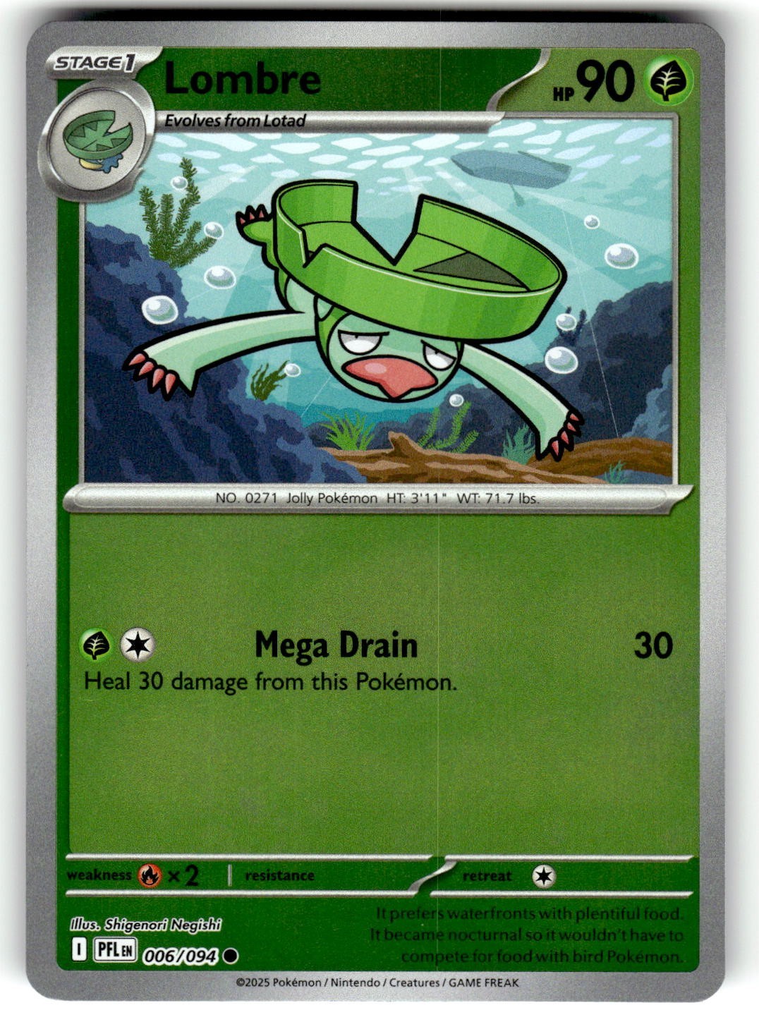 Pokemon 2025 ME02: Phantasmal Flames Card #6 Lombre Reverse Foil