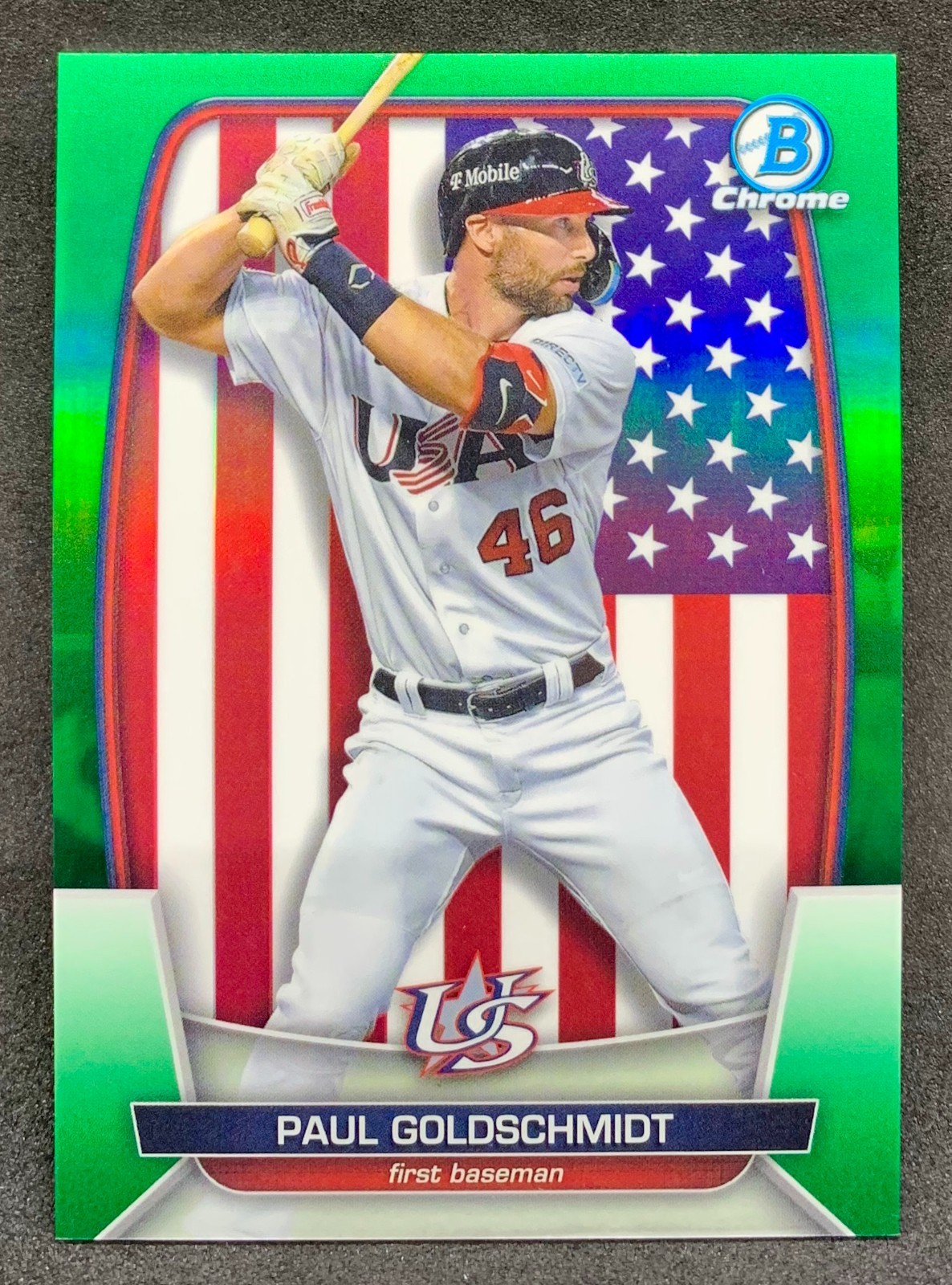 2023 Bowman Chrome PAUL GOLDSCHMIDT WBC Team USA Flag Green Refractor SP /99