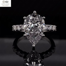 IGI 3.00Ct Pear Cut D VVS2 Lab Grown Diamond Engagement Ring In 14k White Gold