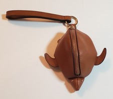 Brown Leather Turtle Wristlet Coin Purse Wallet