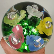 Joe St Clair Large Multi Color Trumpet Flowers in Grass Paperweight Beautiful