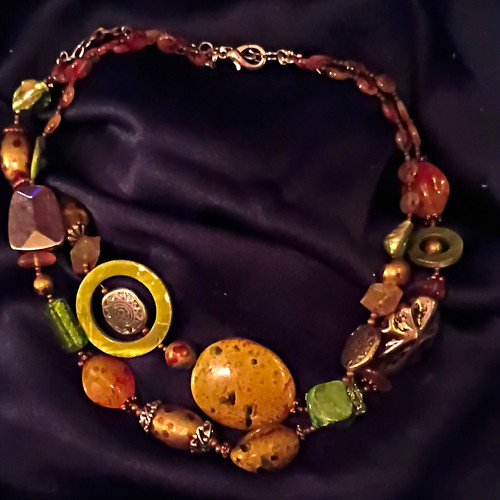 Handcrafted Bohemian Multicolor Stone Beaded Necklace Lobster Clasp Mixed Shapes
