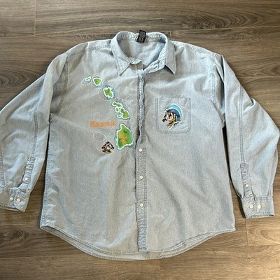 Vintage Warner Bros Tasmanian Devil Shirt Mens 2XL Blue Chambray