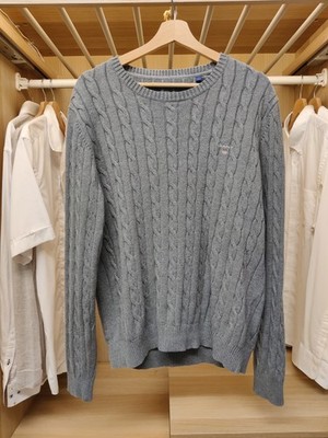 GANT PULLOVER PULLI LARGE GRAU RUNDHALSPULLI ZOPFMUSTER PREMIUM BAUMWOLLE HERREN