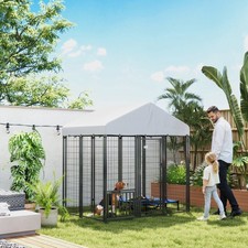 PawHut 5.9' x 4' x 6' Outdoor Dog Kennel with Rotating  Adjustable Bowls