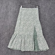 Abercrombie  Fitch Green Micro Floral Midi Skirt Ruffle Hem Side Slit Womens XS