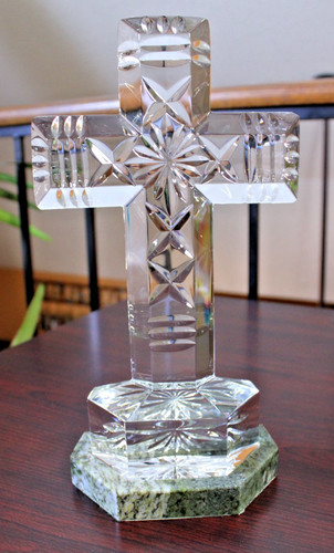 Waterford Crystal Ventry Standing Cross with Connemara Marble Base Irish Marble