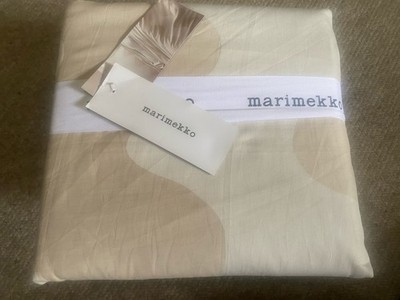 Marimekko Lokki Queen Duvet Cover Set Beige 100% Cotton Abstract 3-Piece Bedding
