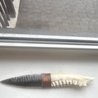 Handmade Flintknapped Obsidian Drop Point Fixed Blade Knife Bone Handle — photo 3