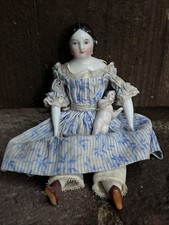 Antique 6 1/2 China Shoulder Head Doll Miniature Dollhouse With Tiny Baby